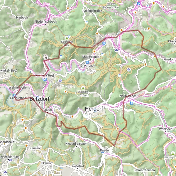Map miniature of "Kirchen (Sieg) Trail" cycling inspiration in Koblenz, Germany. Generated by Tarmacs.app cycling route planner