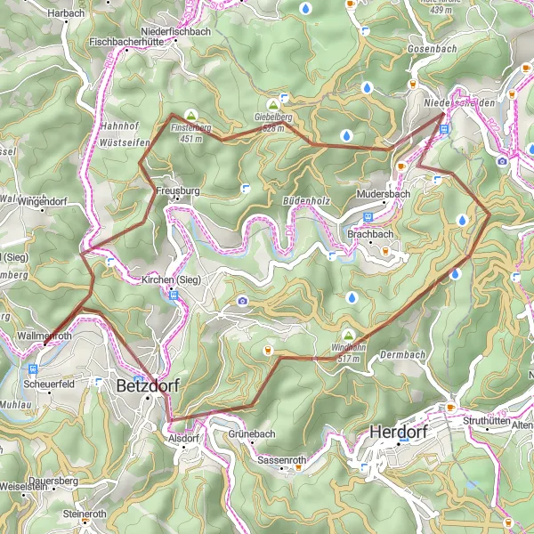 Map miniature of "Druidenstein Loop" cycling inspiration in Koblenz, Germany. Generated by Tarmacs.app cycling route planner
