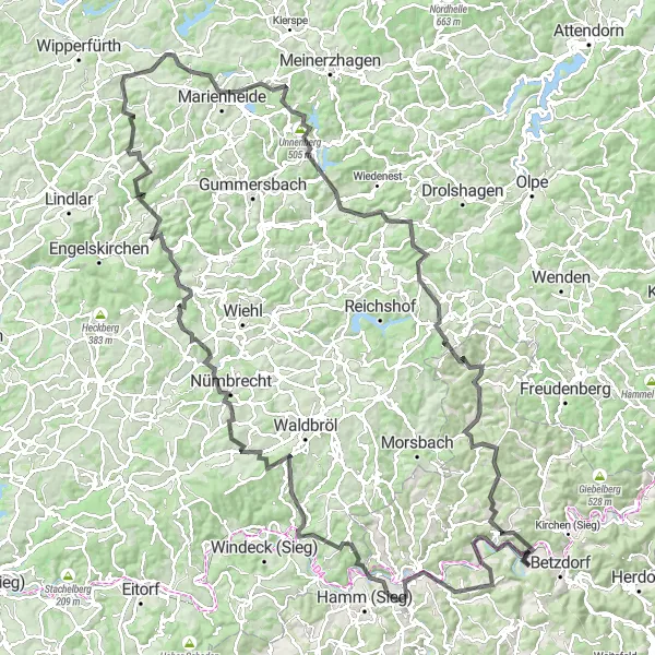 Karten-Miniaturansicht der Radinspiration "Rund um Bergisches Land" in Koblenz, Germany. Erstellt vom Tarmacs.app-Routenplaner für Radtouren