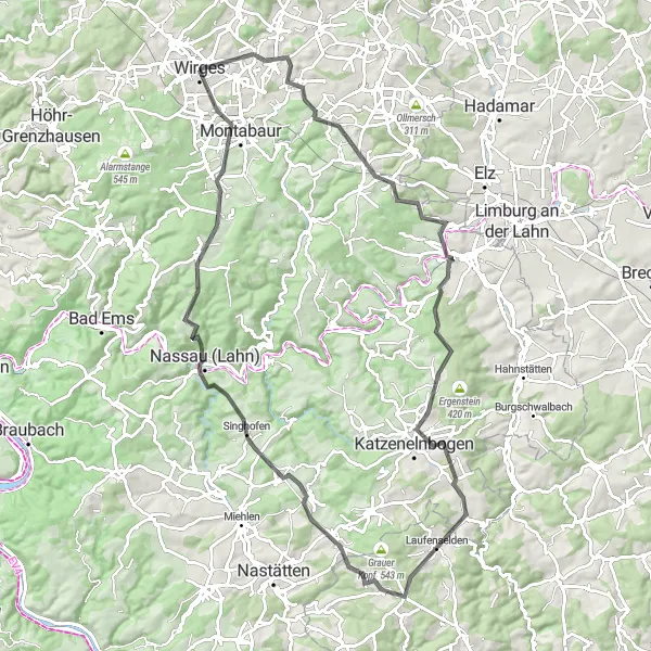 Karten-Miniaturansicht der Radinspiration "Diez und Montabaur Straßentour" in Koblenz, Germany. Erstellt vom Tarmacs.app-Routenplaner für Radtouren