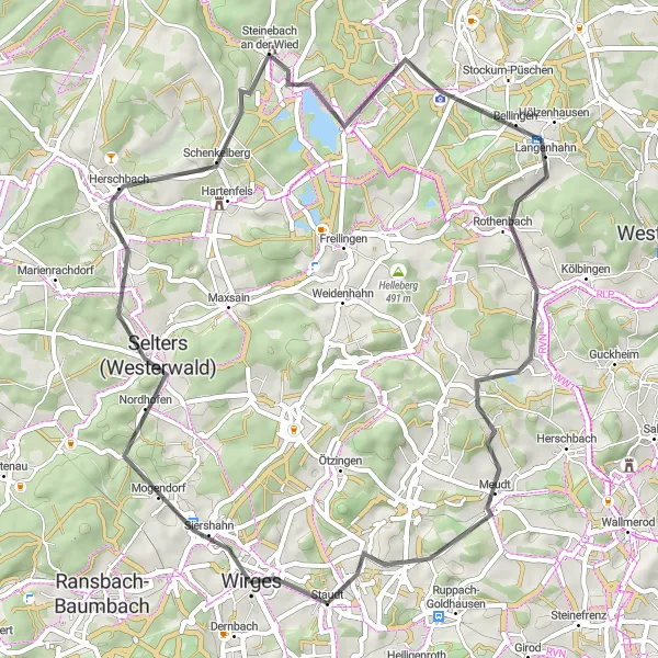 Map miniature of "Goddert-Goddess Loop" cycling inspiration in Koblenz, Germany. Generated by Tarmacs.app cycling route planner