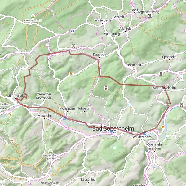 Karten-Miniaturansicht der Radinspiration "Bike_Kind: gravel | Ascent: 695m | Distance: 43km" in Koblenz, Germany. Erstellt vom Tarmacs.app-Routenplaner für Radtouren