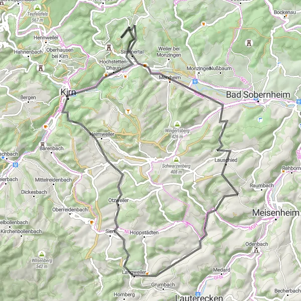 Map miniature of "The Horbach Road Loop" cycling inspiration in Koblenz, Germany. Generated by Tarmacs.app cycling route planner