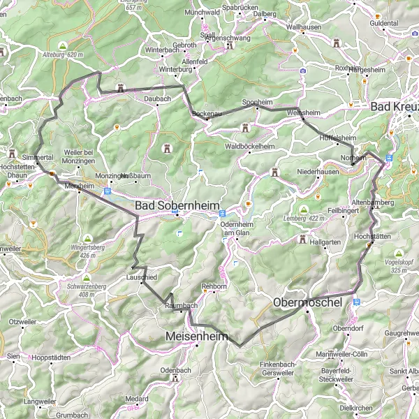 Map miniature of "The Scenic Road Journey" cycling inspiration in Koblenz, Germany. Generated by Tarmacs.app cycling route planner