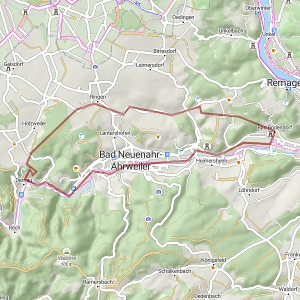 Map miniature of "Gravel Adventure to Bad Bodendorf" cycling inspiration in Koblenz, Germany. Generated by Tarmacs.app cycling route planner