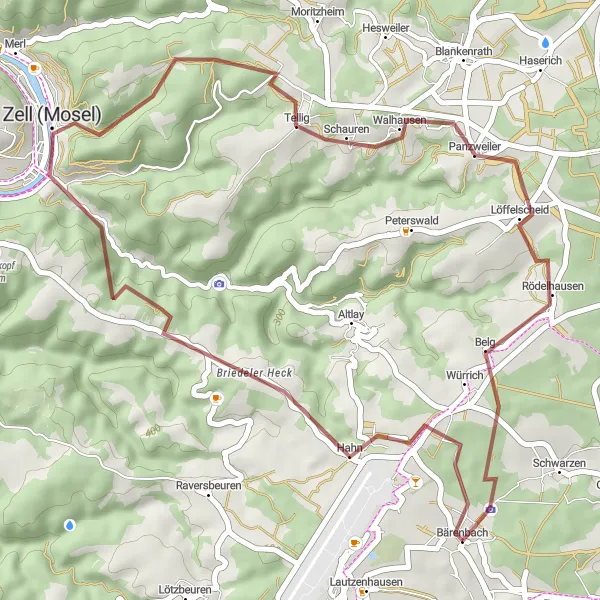 Map miniature of "Bärenbach Gravel Loop" cycling inspiration in Koblenz, Germany. Generated by Tarmacs.app cycling route planner