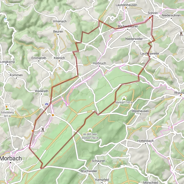 Karten-Miniaturansicht der Radinspiration "Gravel-Abenteuer durch die Naturparks" in Koblenz, Germany. Erstellt vom Tarmacs.app-Routenplaner für Radtouren