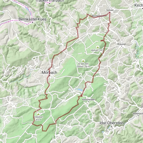 Karten-Miniaturansicht der Radinspiration "Erbeskopf und Morbach Rundfahrt" in Koblenz, Germany. Erstellt vom Tarmacs.app-Routenplaner für Radtouren