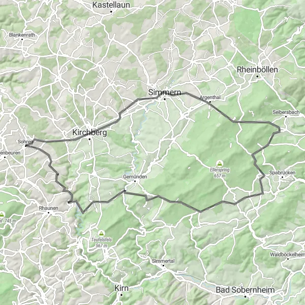 Map miniature of "Sohren Scenic Loop" cycling inspiration in Koblenz, Germany. Generated by Tarmacs.app cycling route planner