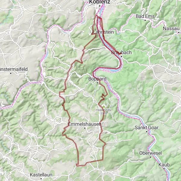 Karten-Miniaturansicht der Radinspiration "Offroad Abenteuer Hunsrück" in Koblenz, Germany. Erstellt vom Tarmacs.app-Routenplaner für Radtouren