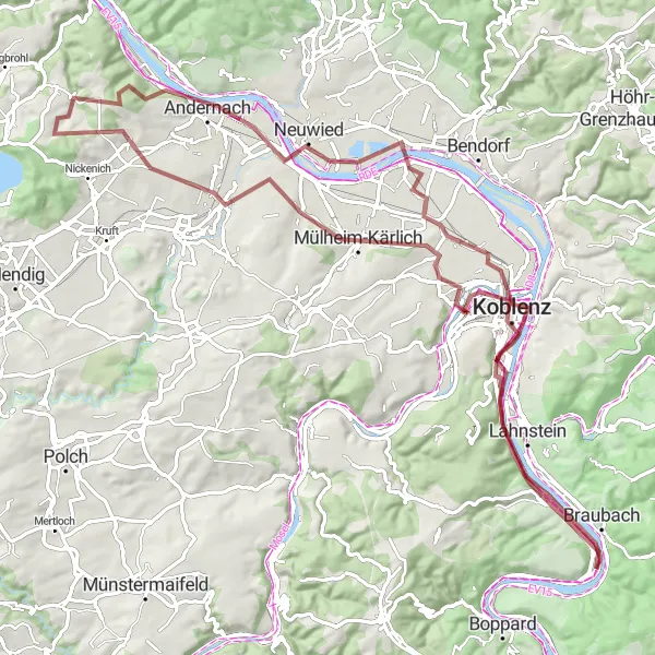 Karten-Miniaturansicht der Radinspiration "Schloss- und Panoramablick-Rundweg" in Koblenz, Germany. Erstellt vom Tarmacs.app-Routenplaner für Radtouren
