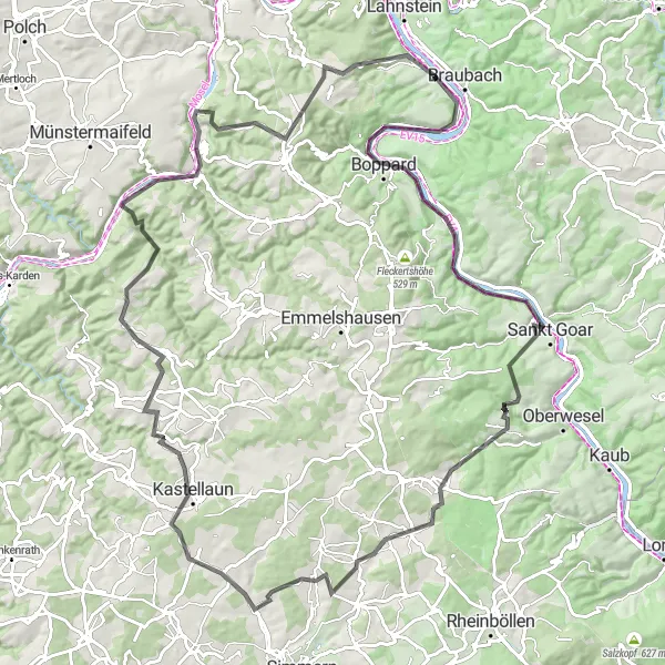 Karten-Miniaturansicht der Radinspiration "Kastellaun und Moselpanorama Tour" in Koblenz, Germany. Erstellt vom Tarmacs.app-Routenplaner für Radtouren