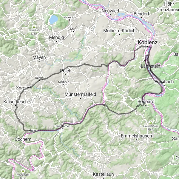 Karten-Miniaturansicht der Radinspiration "Mosel und Lahn Entdeckung" in Koblenz, Germany. Erstellt vom Tarmacs.app-Routenplaner für Radtouren