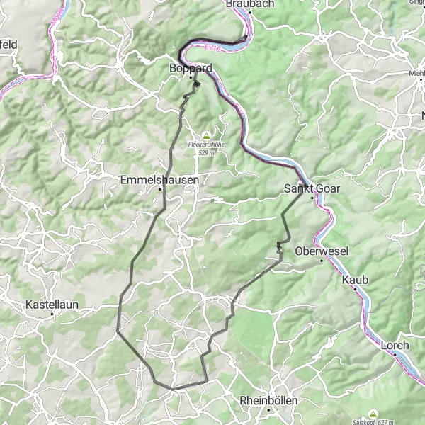 Karten-Miniaturansicht der Radinspiration "Hunsrück-Schleife ab Spay" in Koblenz, Germany. Erstellt vom Tarmacs.app-Routenplaner für Radtouren