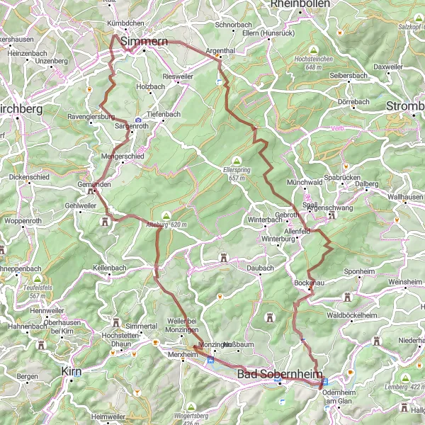 Map miniature of "Hilltop Adventure Gravel Loop" cycling inspiration in Koblenz, Germany. Generated by Tarmacs.app cycling route planner