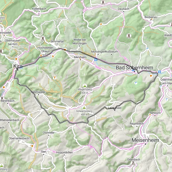 Map miniature of "Charming Countryside Tour near Staudernheim" cycling inspiration in Koblenz, Germany. Generated by Tarmacs.app cycling route planner