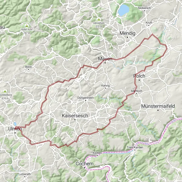 Karten-Miniaturansicht der Radinspiration "Gravel-Tour durch die Eifel" in Koblenz, Germany. Erstellt vom Tarmacs.app-Routenplaner für Radtouren