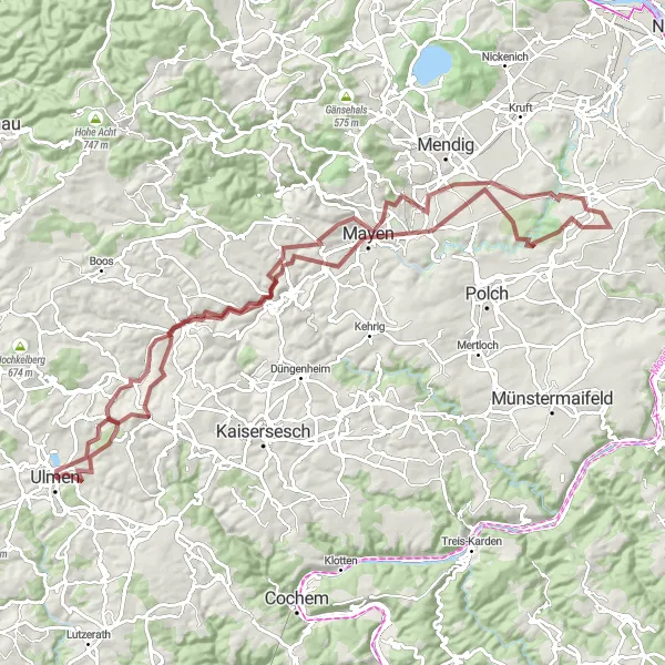 Map miniature of "Ulmen Adventure" cycling inspiration in Koblenz, Germany. Generated by Tarmacs.app cycling route planner