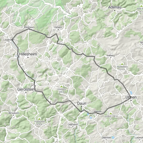 Map miniature of "Road route from Ulmen to Kastelberg" cycling inspiration in Koblenz, Germany. Generated by Tarmacs.app cycling route planner