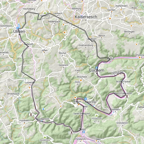 Karten-Miniaturansicht der Radinspiration "Panorama-Radtour durch die Eifel" in Koblenz, Germany. Erstellt vom Tarmacs.app-Routenplaner für Radtouren