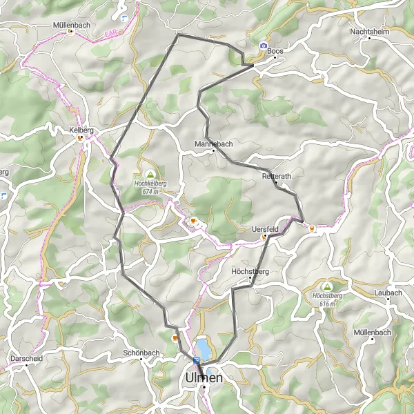 Map miniature of "Leisurely Ulmen Loop - Road" cycling inspiration in Koblenz, Germany. Generated by Tarmacs.app cycling route planner