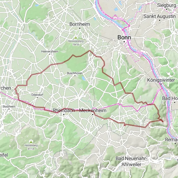 Map miniature of "Unkel to Berschberg Gravel Loop" cycling inspiration in Koblenz, Germany. Generated by Tarmacs.app cycling route planner