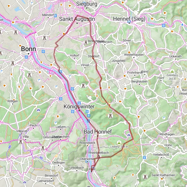Karten-Miniaturansicht der Radinspiration "Abenteuerliche Gravel-Tour nach Königswinter" in Koblenz, Germany. Erstellt vom Tarmacs.app-Routenplaner für Radtouren