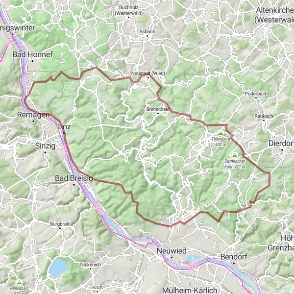 Karten-Miniaturansicht der Radinspiration "Erleben Sie die Vielfalt des Rheinlands auf Ihrer Radtour" in Koblenz, Germany. Erstellt vom Tarmacs.app-Routenplaner für Radtouren