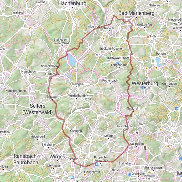 Karten-Miniaturansicht der Radinspiration "Gravel-Tour durch das Westerwald" in Koblenz, Germany. Erstellt vom Tarmacs.app-Routenplaner für Radtouren