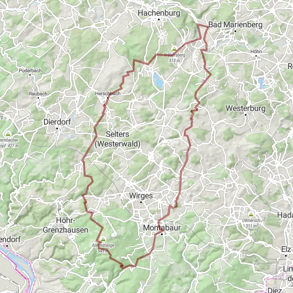 Map miniature of "The Gem of Alpenrod" cycling inspiration in Koblenz, Germany. Generated by Tarmacs.app cycling route planner