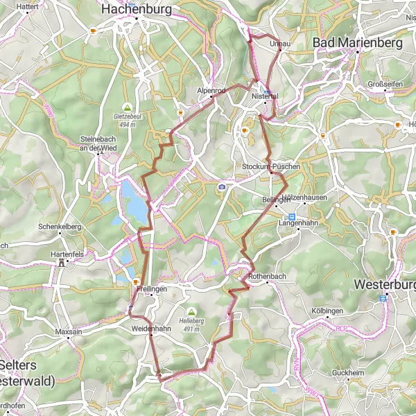 Karten-Miniaturansicht der Radinspiration "Gelände Radtour nach Hahn und zurück" in Koblenz, Germany. Erstellt vom Tarmacs.app-Routenplaner für Radtouren