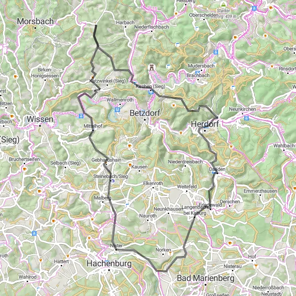 Karten-Miniaturansicht der Radinspiration "Road-Bike-Abenteuer im Westerwald" in Koblenz, Germany. Erstellt vom Tarmacs.app-Routenplaner für Radtouren