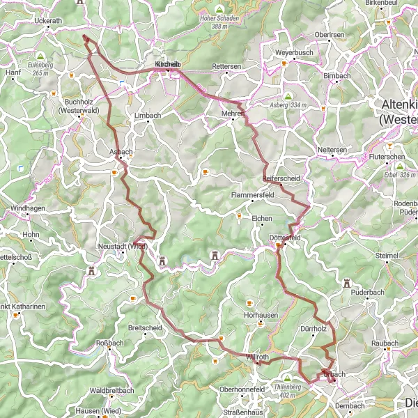 Karten-Miniaturansicht der Radinspiration "67 km Gravel-Tour mit 1122 m Aufstieg" in Koblenz, Germany. Erstellt vom Tarmacs.app-Routenplaner für Radtouren