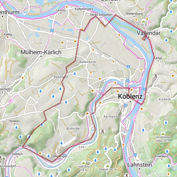 Karten-Miniaturansicht der Radinspiration "Genusstour entlang des Rheins" in Koblenz, Germany. Erstellt vom Tarmacs.app-Routenplaner für Radtouren