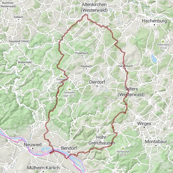 Map miniature of "The Ultimate Gravel Challenge" cycling inspiration in Koblenz, Germany. Generated by Tarmacs.app cycling route planner