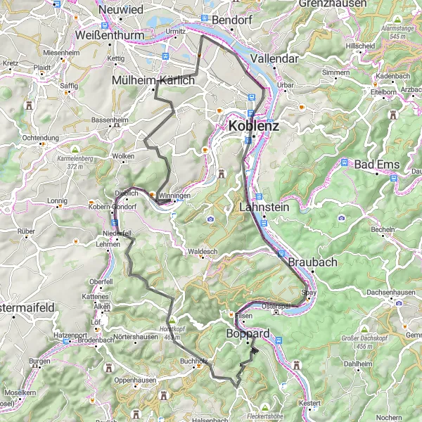 Map miniature of "Koblenz Loop Adventure" cycling inspiration in Koblenz, Germany. Generated by Tarmacs.app cycling route planner