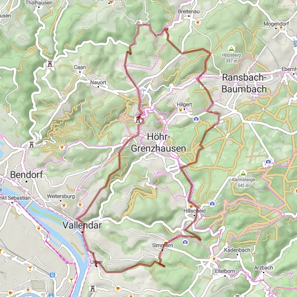 Karten-Miniaturansicht der Radinspiration "Naturschönheiten von Vallendar erkunden" in Koblenz, Germany. Erstellt vom Tarmacs.app-Routenplaner für Radtouren