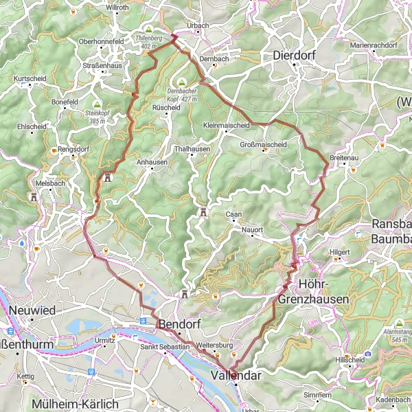 Karten-Miniaturansicht der Radinspiration "Gravel-Tour um Vallendar" in Koblenz, Germany. Erstellt vom Tarmacs.app-Routenplaner für Radtouren