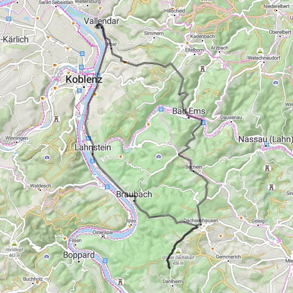 Karten-Miniaturansicht der Radinspiration "Rheintalrunde von Vallendar" in Koblenz, Germany. Erstellt vom Tarmacs.app-Routenplaner für Radtouren