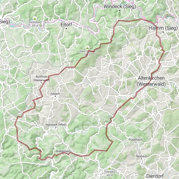 Map miniature of "Stunning Gravel Ride Near Vettelschoß" cycling inspiration in Koblenz, Germany. Generated by Tarmacs.app cycling route planner