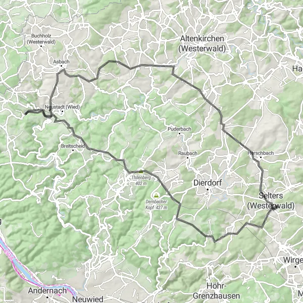Map miniature of "Charming Villages and Historic Landmarks" cycling inspiration in Koblenz, Germany. Generated by Tarmacs.app cycling route planner