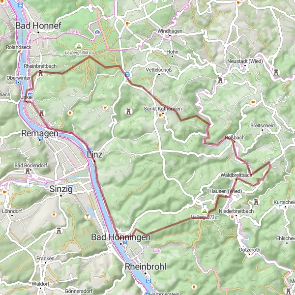 Map miniature of "The Gravel Adventure" cycling inspiration in Koblenz, Germany. Generated by Tarmacs.app cycling route planner