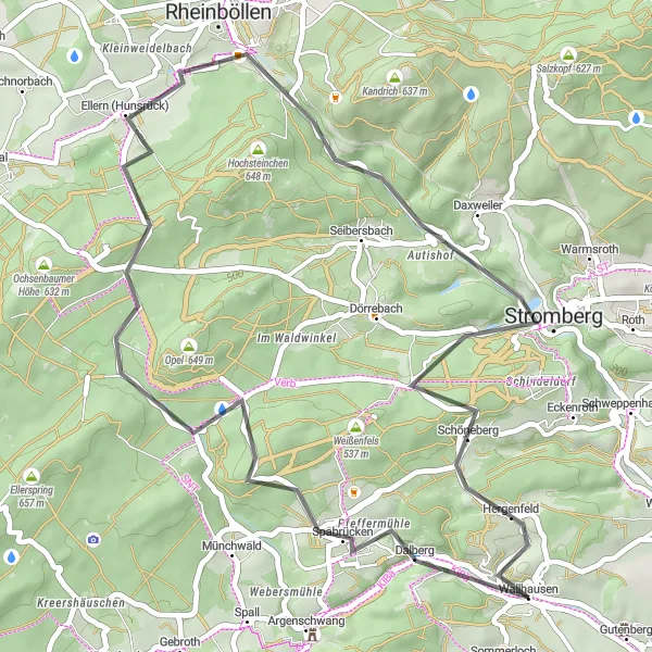 Map miniature of "Rheinhessen Vineyards Discovery" cycling inspiration in Koblenz, Germany. Generated by Tarmacs.app cycling route planner