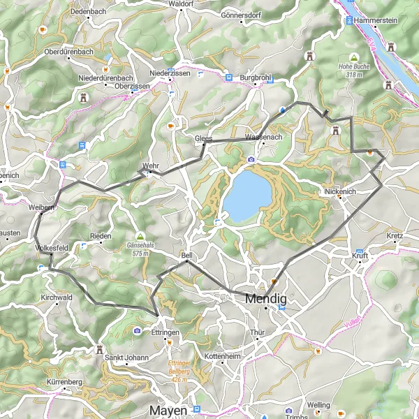 Map miniature of "Road to Nature's Beauty" cycling inspiration in Koblenz, Germany. Generated by Tarmacs.app cycling route planner