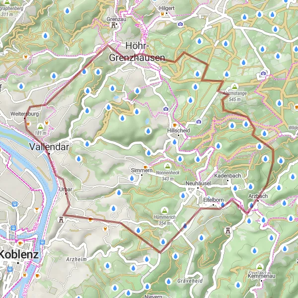 Karten-Miniaturansicht der Radinspiration "Gemütliche Schotterroute" in Koblenz, Germany. Erstellt vom Tarmacs.app-Routenplaner für Radtouren