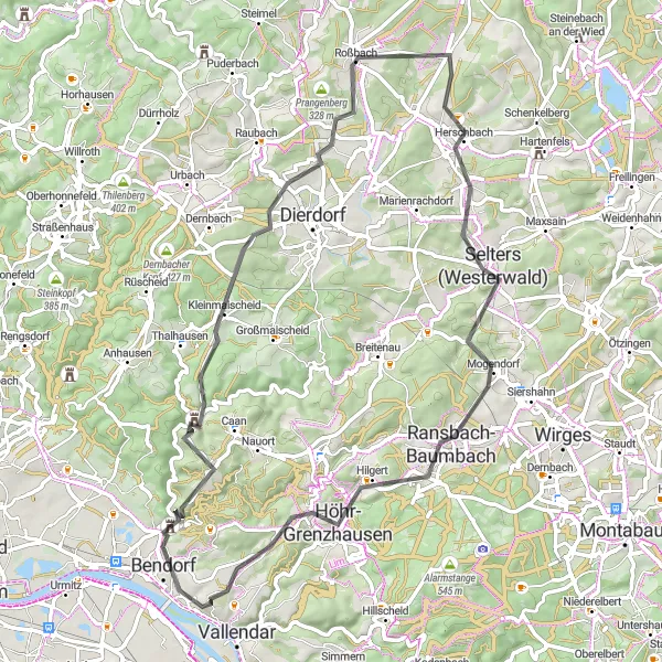 Map miniature of "The Challenging Road Adventure" cycling inspiration in Koblenz, Germany. Generated by Tarmacs.app cycling route planner