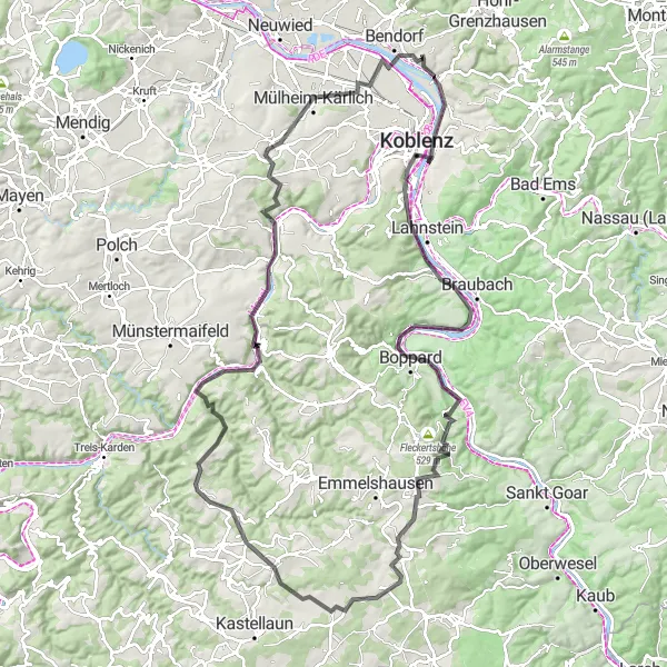 Map miniature of "Cultural Highlights from Koblenz to Boppard" cycling inspiration in Koblenz, Germany. Generated by Tarmacs.app cycling route planner