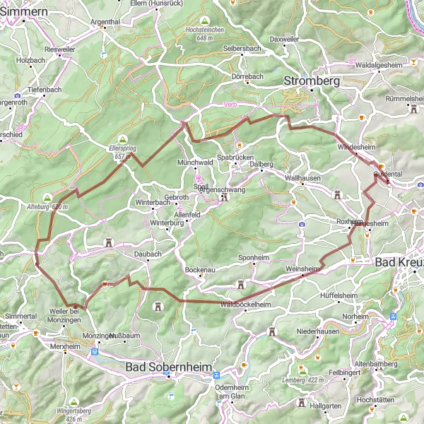 Map miniature of "The Hills of Weinsheim" cycling inspiration in Koblenz, Germany. Generated by Tarmacs.app cycling route planner