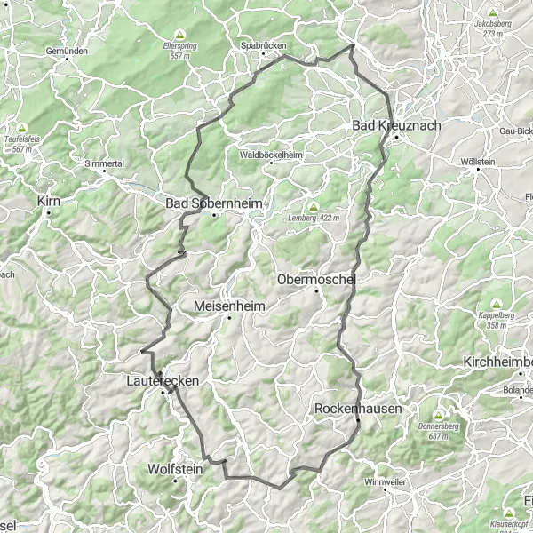 Karten-Miniaturansicht der Radinspiration "Hügeliges Abenteuer rund um Windesheim" in Koblenz, Germany. Erstellt vom Tarmacs.app-Routenplaner für Radtouren