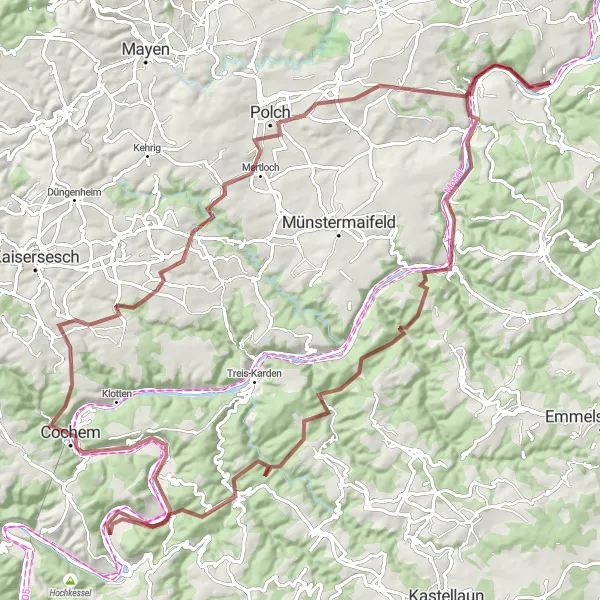 Map miniature of "The Big Loop: From Winningen to Cochem" cycling inspiration in Koblenz, Germany. Generated by Tarmacs.app cycling route planner